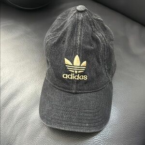 Adidas Black Denim Cap with Gold Trefoil